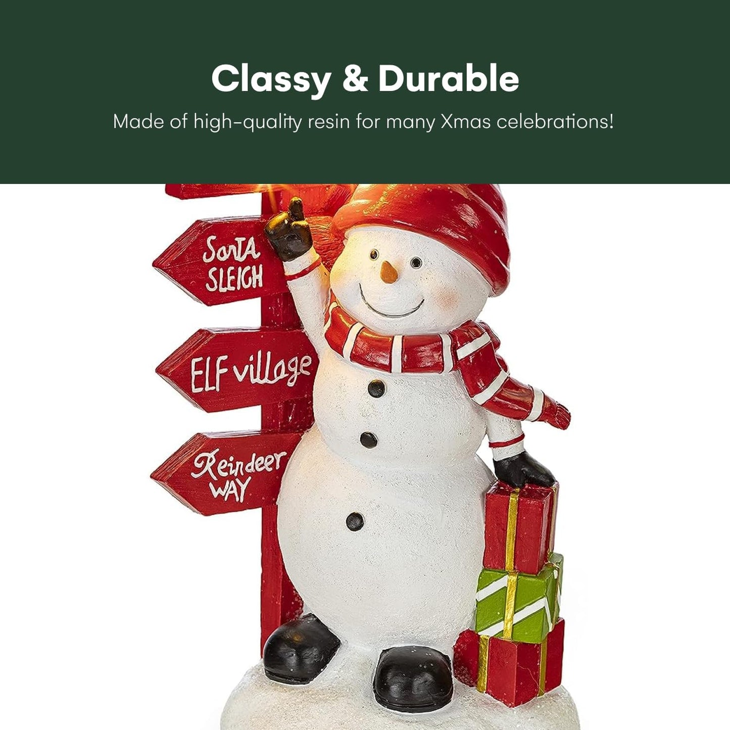 Christmas Snowman Decor with Hot Cocoa Signpost Christmas Figurines Resin Snowman Lighted Decorations LED Holiday Light up Snowman Indoor Festive Fiber Optic Decorations